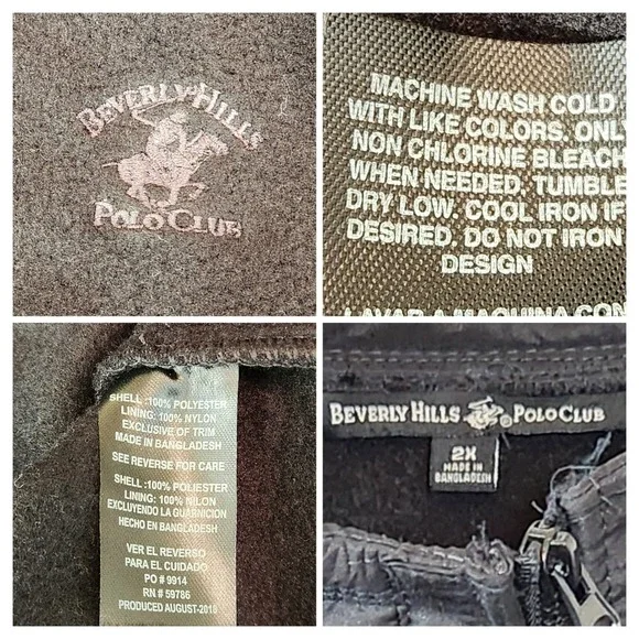 Beverly Hills Polo Club Mens Black Fleece Jacket Size 2X Full Zip Pockets - Picture 5 of 6